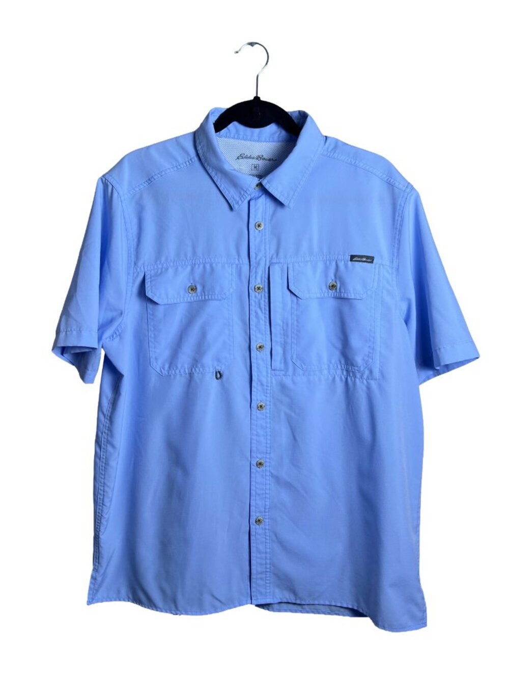 Eddie Bauer Short Sleeve Fishing Shirt Blue Ripstop Medium